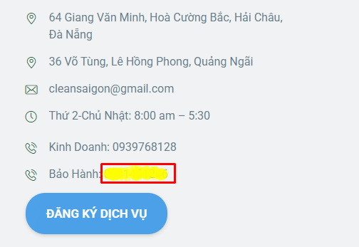 Số điện thoại Bảo Hành Clean Saigon